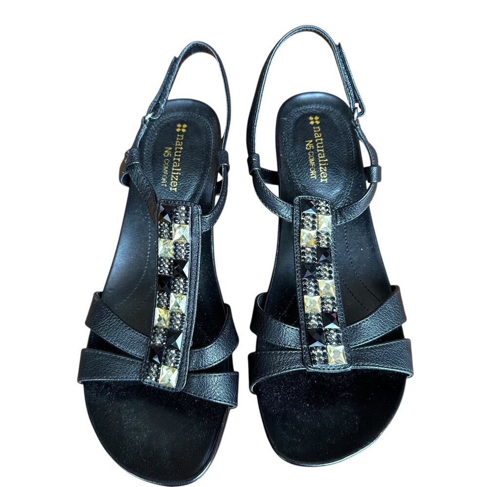 Womens Sandal Size 8 Gems Strappy Black Shoes